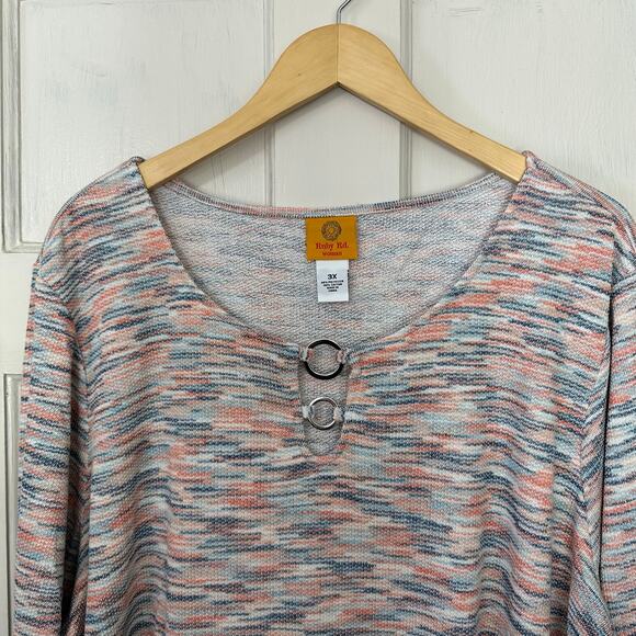 Ruby Rd. Tunic Top Keyhole Orange Blue Space Dye Pullover Women's Plus 3X Pocket - Picture 7 of 7
